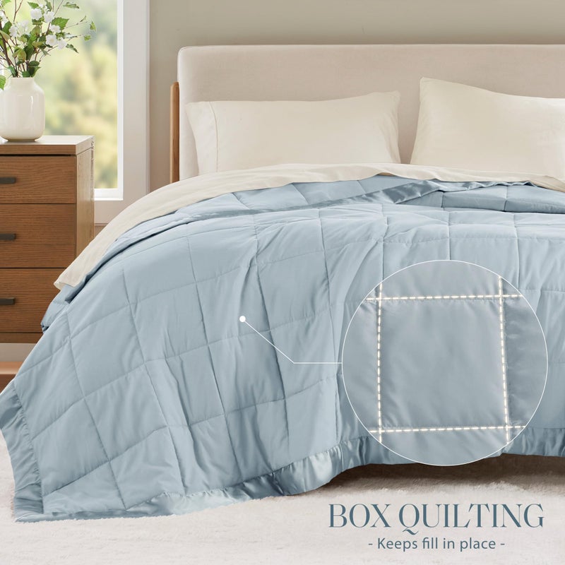Madison Park Windom Down Alternative Blanket, Premium 3M Scotchgard Moisture Wicking Treatment, Lightweight and Soft Bed Cover For All Season, Satin Trim, Blue Full/Queen - Image 3